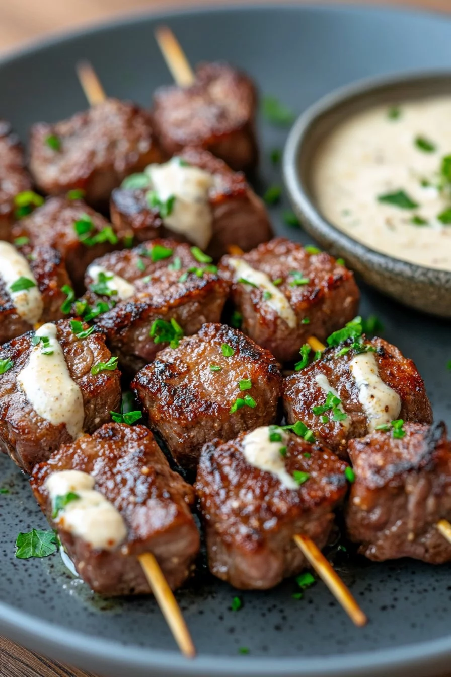 Bocconcini di manzo al burro all'aglio con salsa cremosa al parmigiano ricca