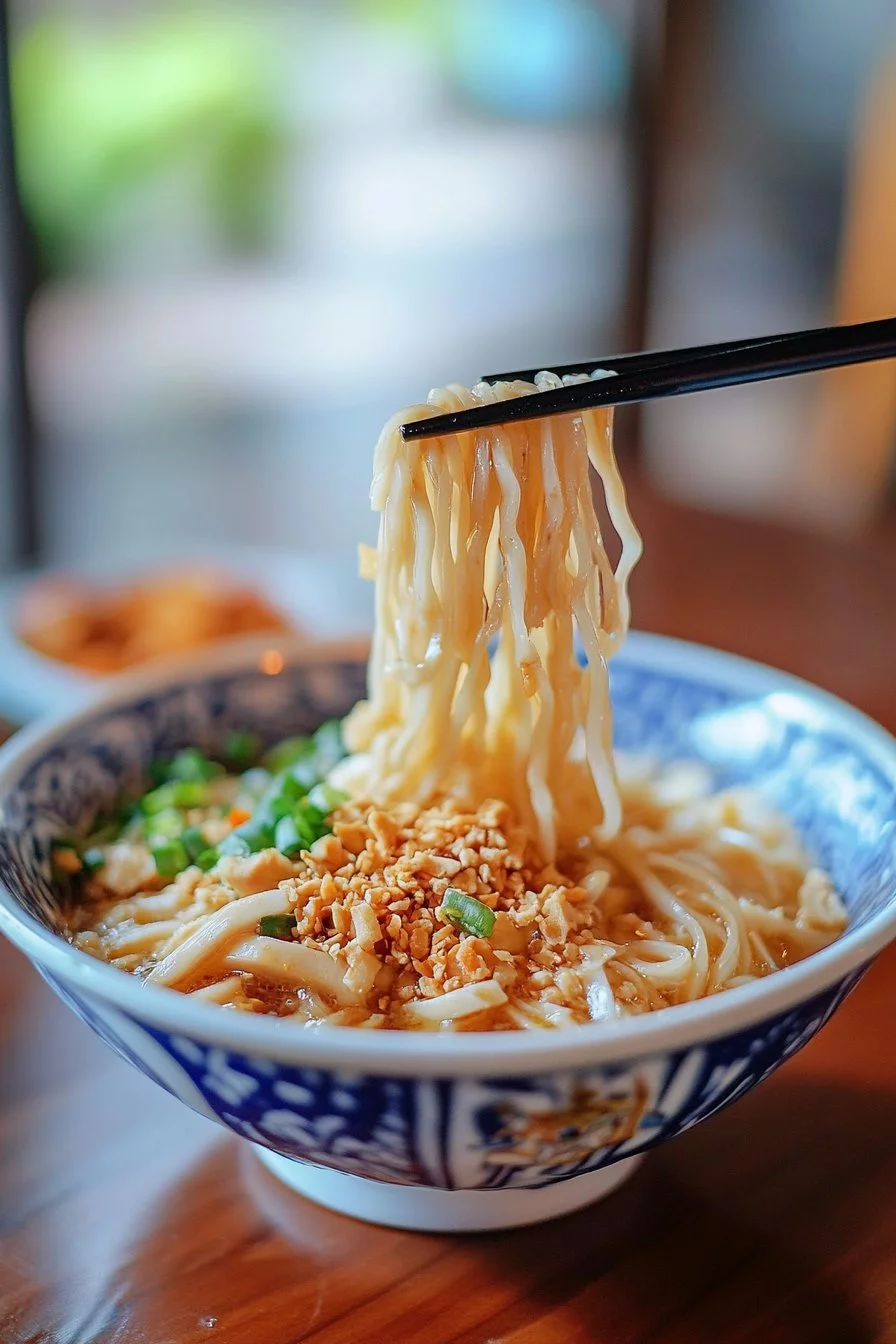 Noodles freschi con funghi enoki e pollo