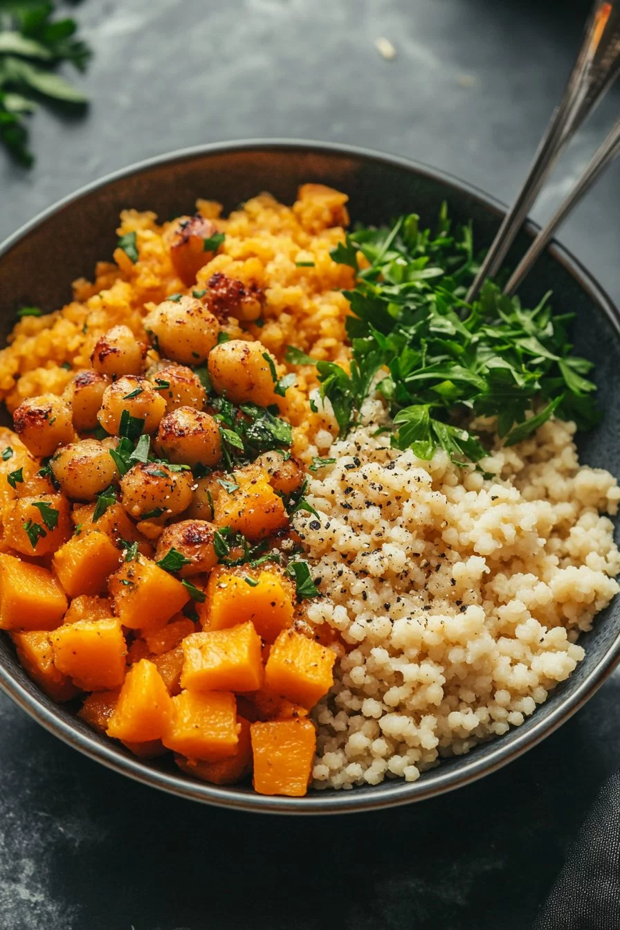 Ciotola di couscous con zucca butternut