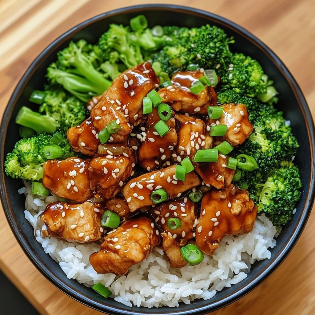 Bowl di riso con pollo teriyaki, un piatto gustoso e semplice da preparare.