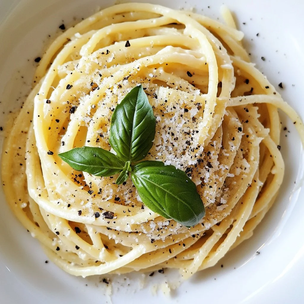 Piatto di Cacio e Pepe con spaghetti e formaggio pecorino romano