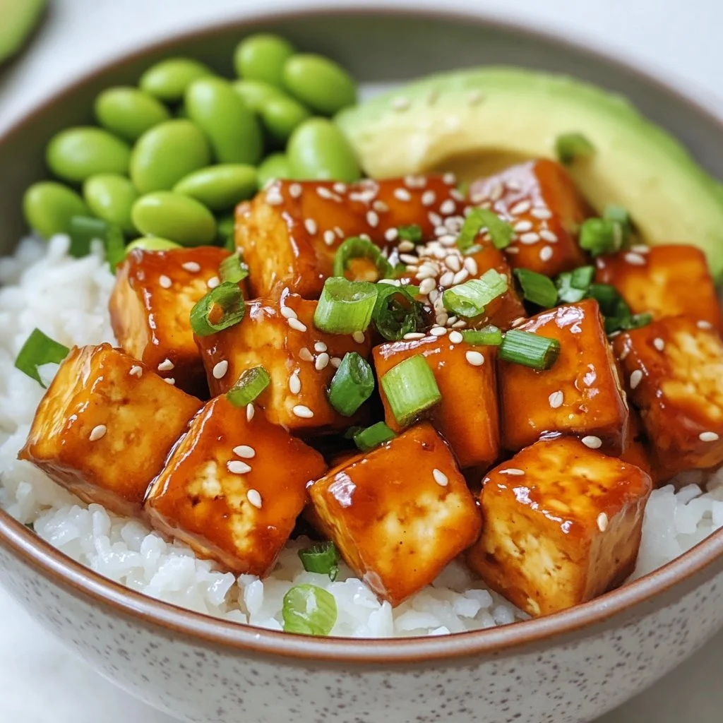 Deliziose ciotole di tofu appiccicoso pronte da gustare