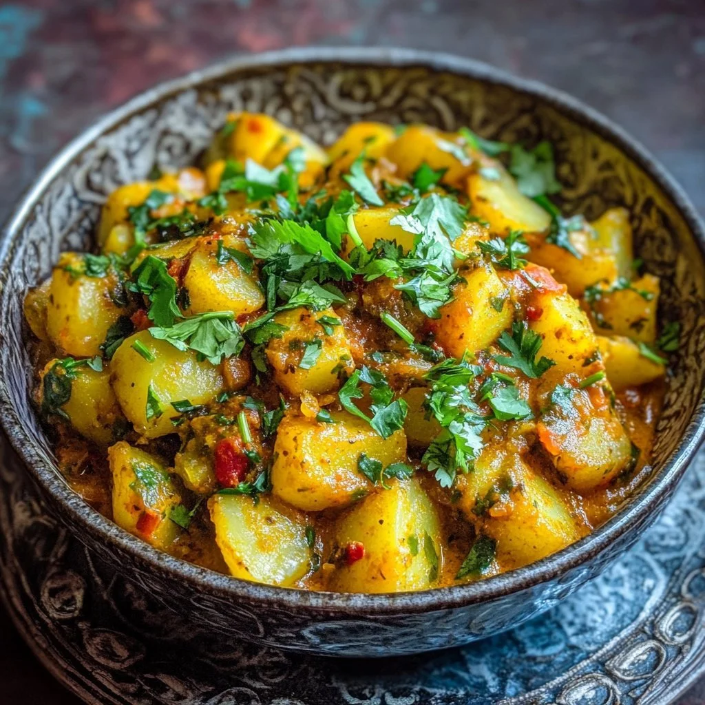 Piatto di Curry di Patate Vegetariano con ingredienti freschi