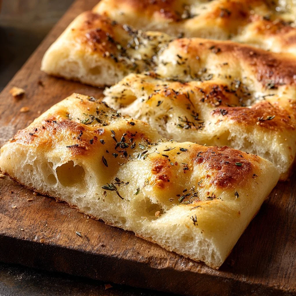 Focaccia fatta in casa con ingredienti freschi e profumata
