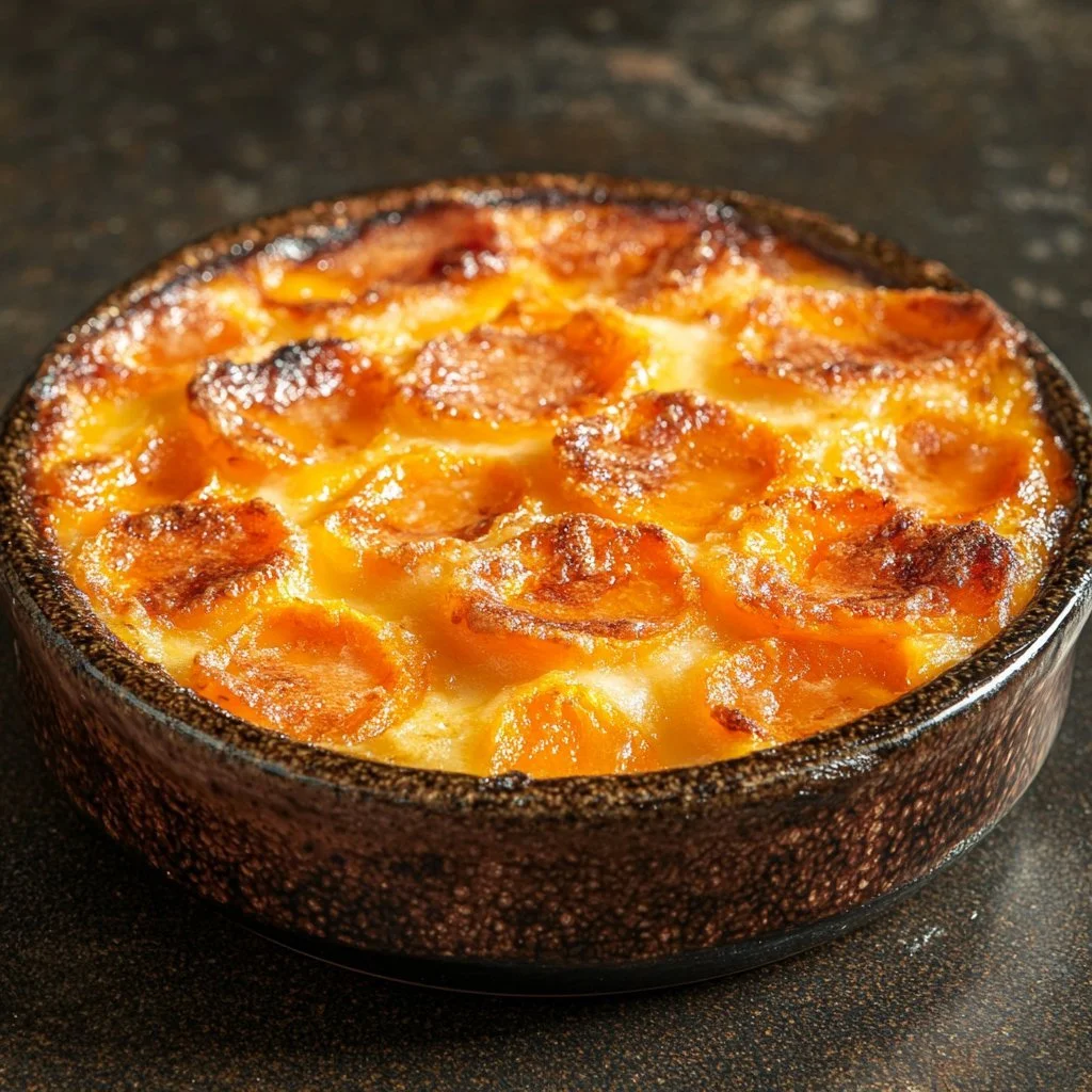 Gratin di Patate Dolci riccamente guarnito, caldo e invitante.