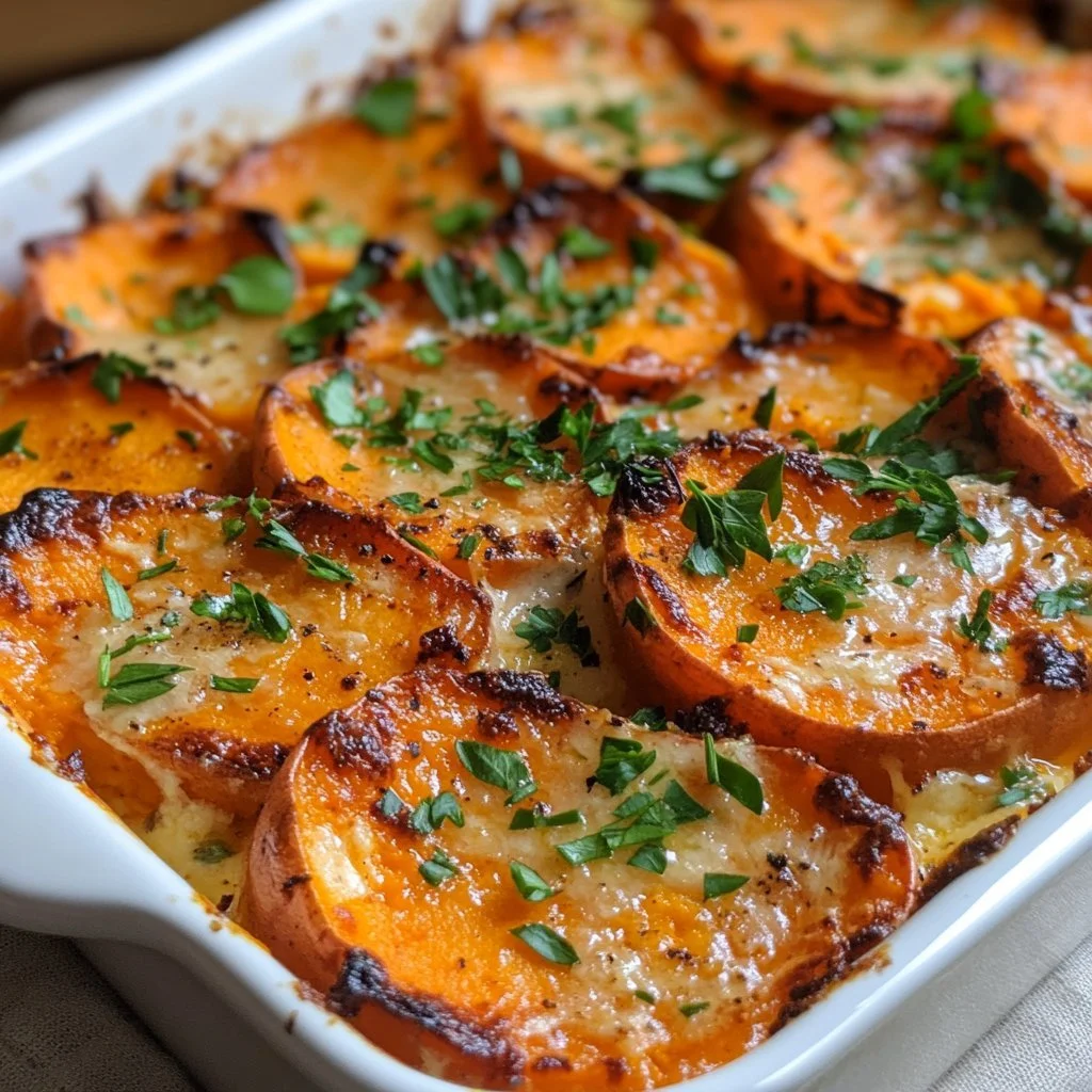 Gratin di Patate Dolci al Burro All'Aglio - Ricetta deliziosa e facile