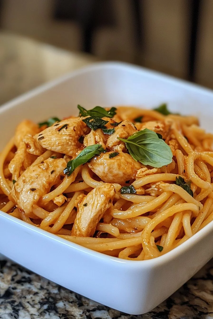Pollo con pasta cremosa