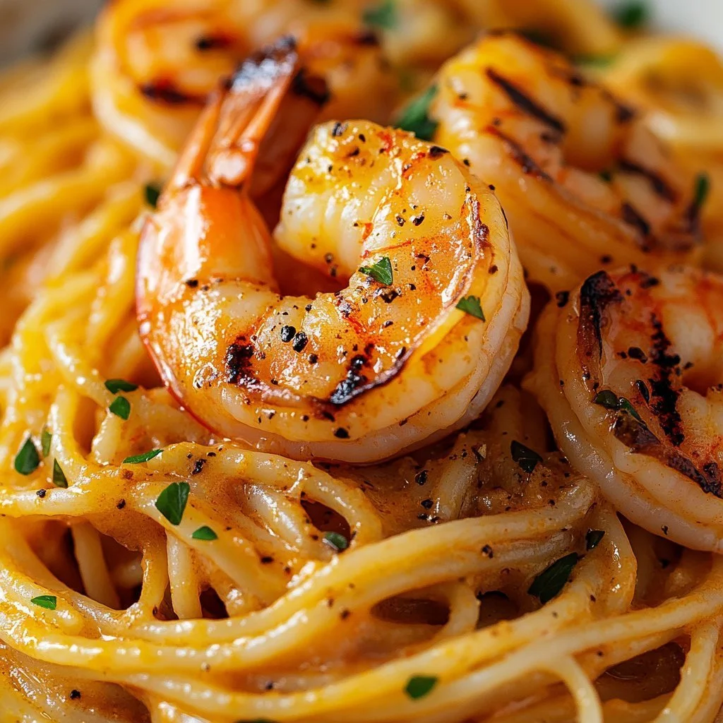 Piatto di Linguine Cremoso con Gamberi, ricco di sapore e freschezza.