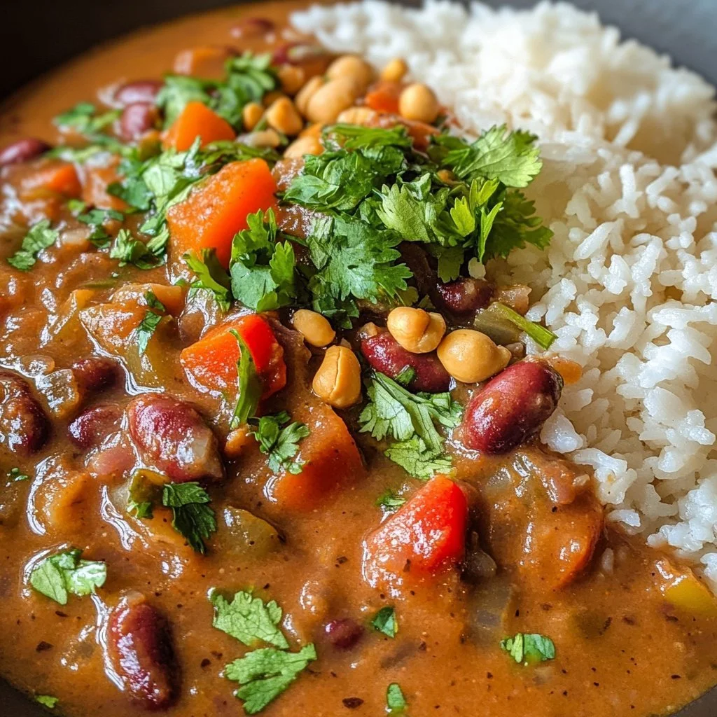 Piatto di Mafé senegalese con salsa di arachidi e verdure fresche