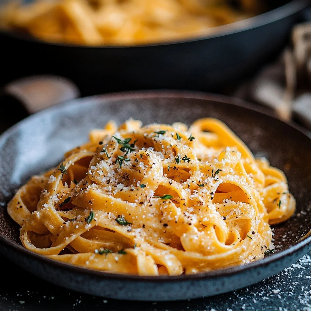 Pasta Aglio e Olio Cremosa con aglio e peperoncino, piatto italiano classico