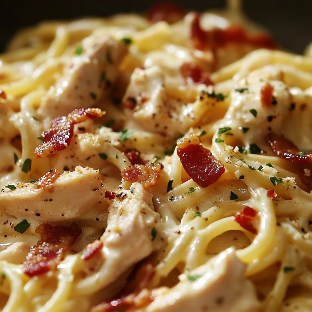 Pasta con pollo, bacon e ranch pronta da servire
