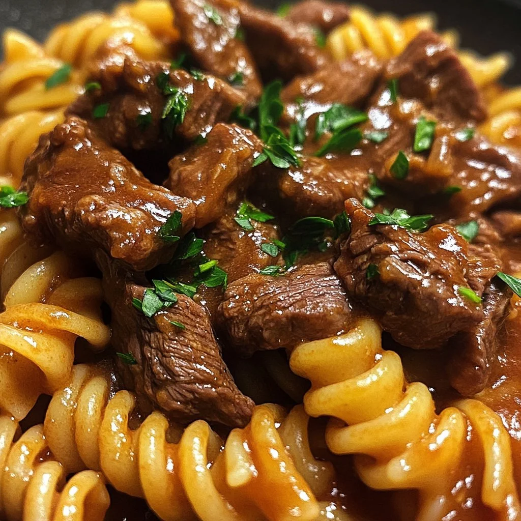 Pasta di manzo BBQ al miele servita su un piatto