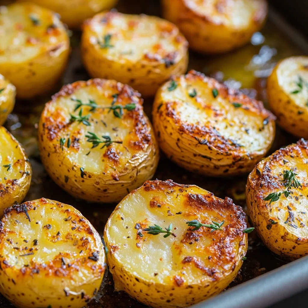 Patate arrosto croccanti su un piatto bianco