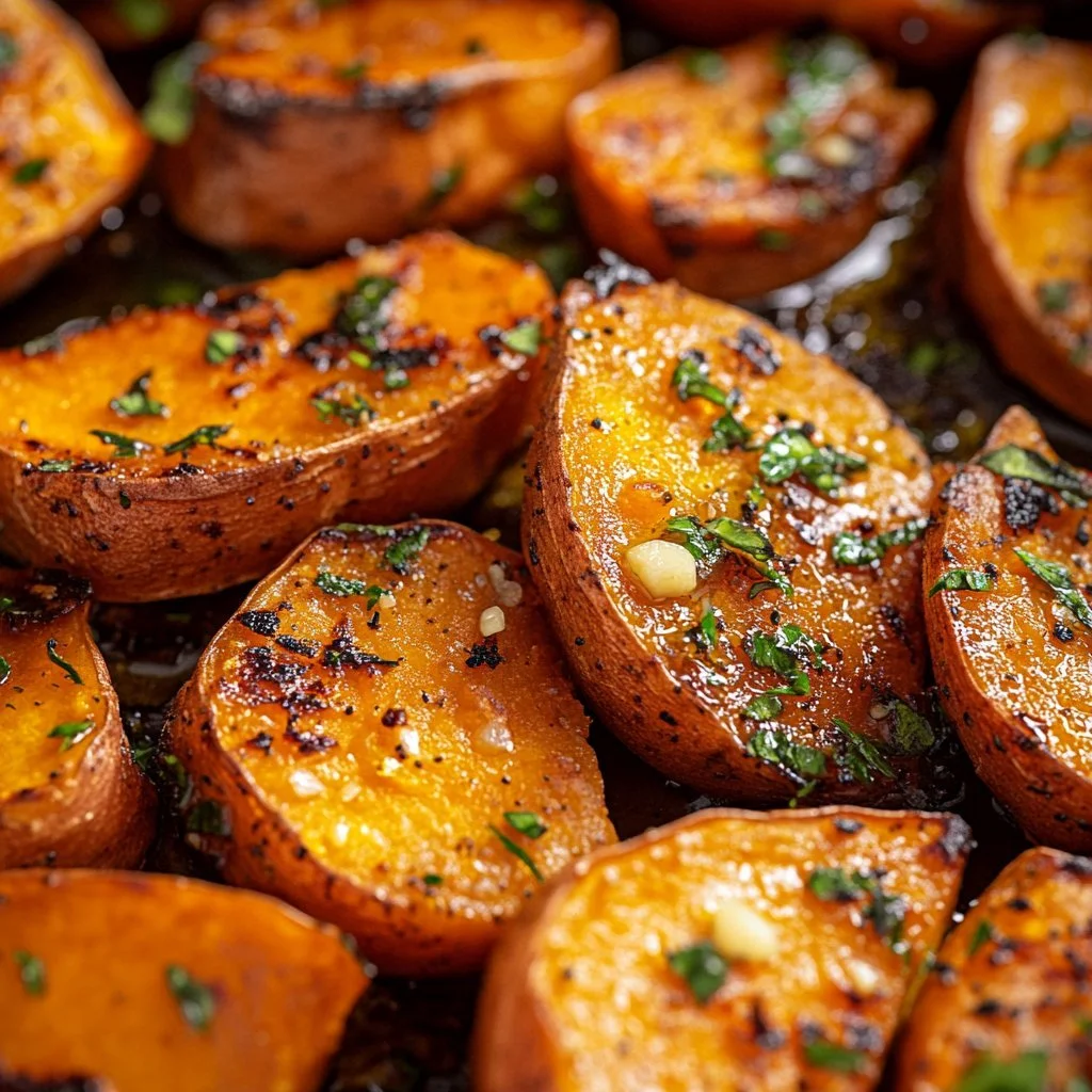 Patate dolci arrostite al burro all'aglio, un piatto saporito e salutare