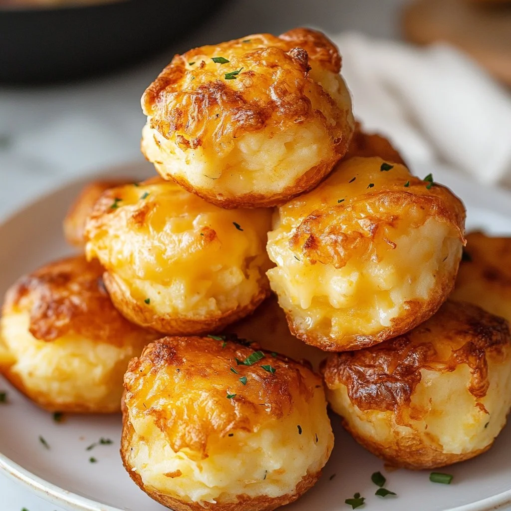 Polpette di formaggio di patate schiacciate appena cotte e dorate