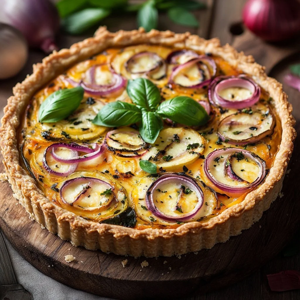 Quiche di cavolfiore e cipolla rossa su un piatto