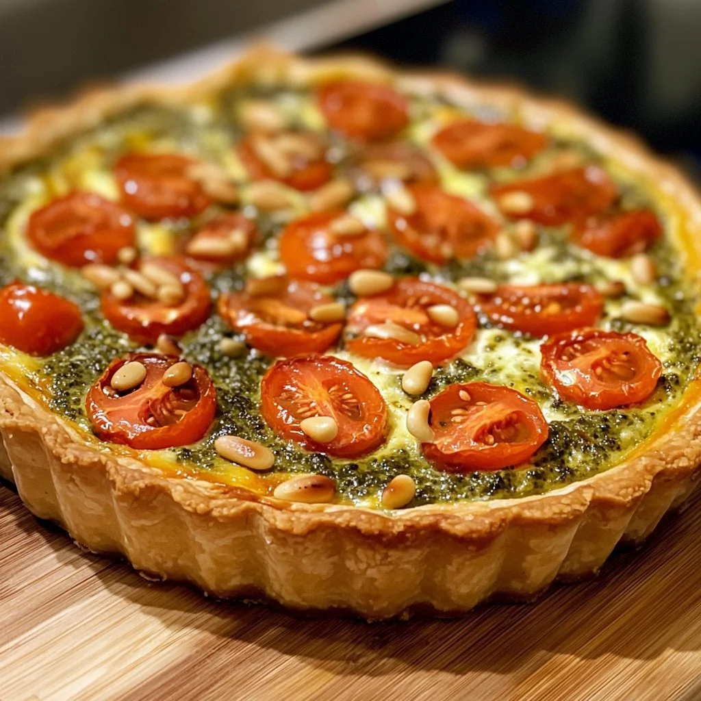 Quiche Italiana con Pesto e Mozzarella appena sfornata