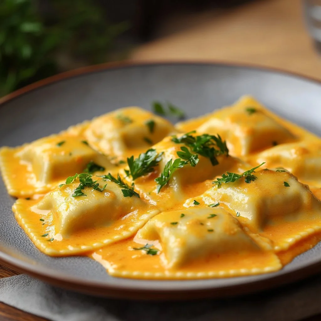 Salsa cremosa per ravioli fatti in casa, un condimento delizioso e facile da preparare.