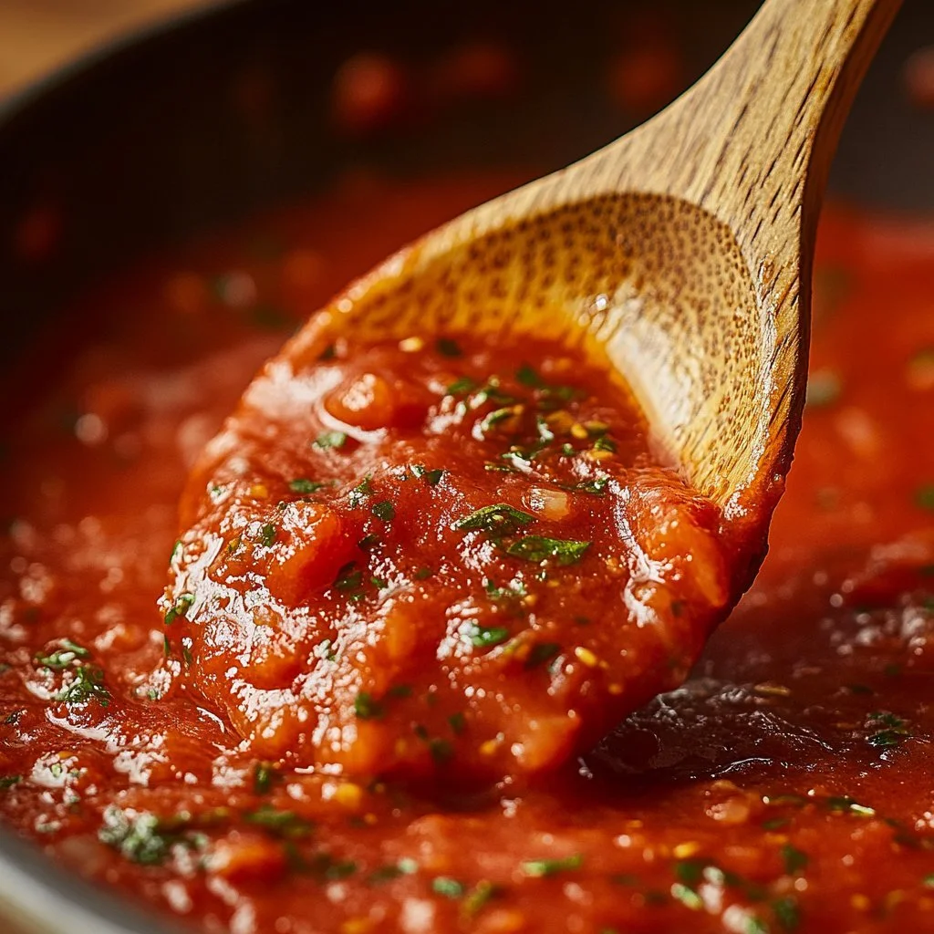 Salsa di pomodoro fatta in casa con ingredienti freschi e aromi naturali.