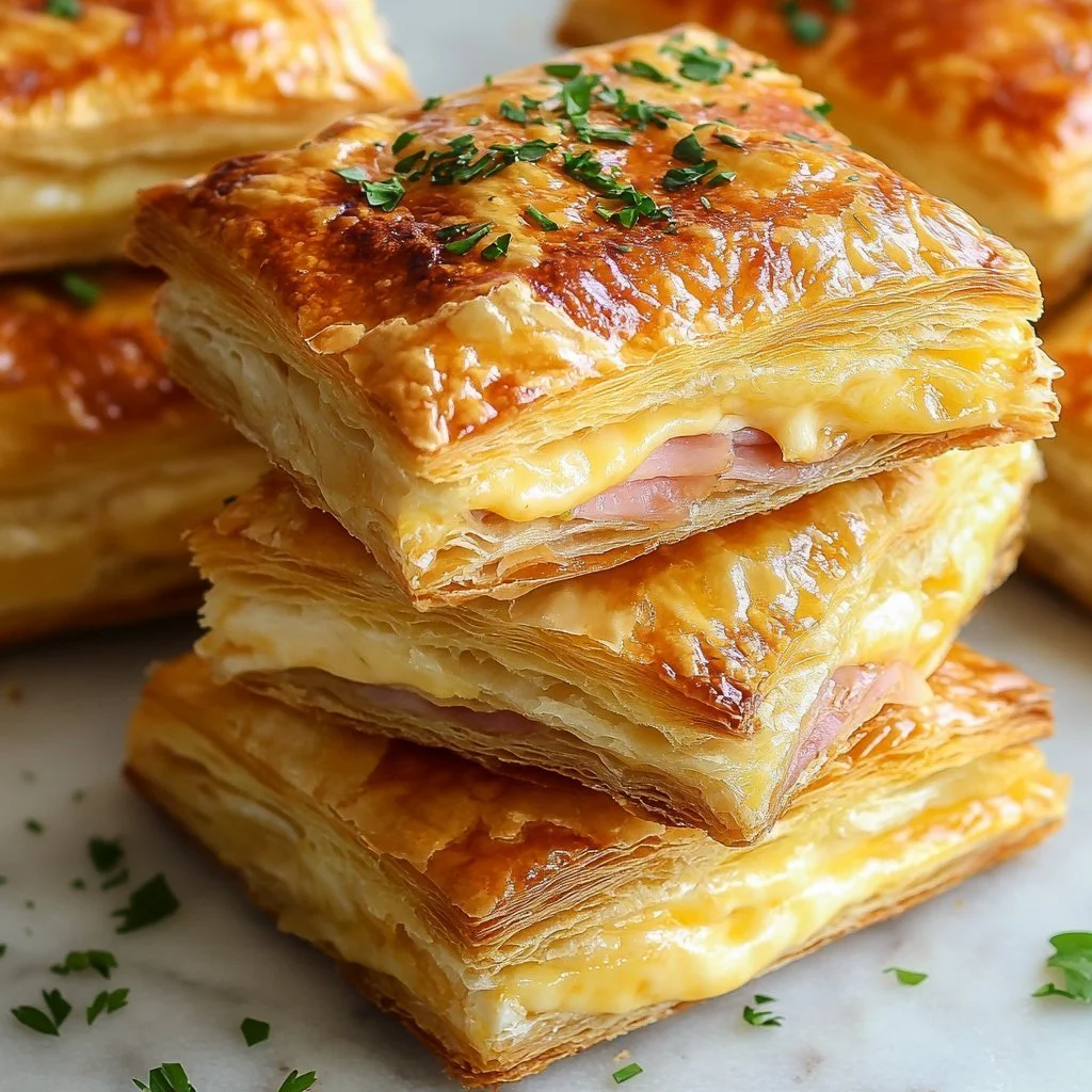 Snack di Pasta Sfoglia con Prosciutto e Formaggio appena sfornati