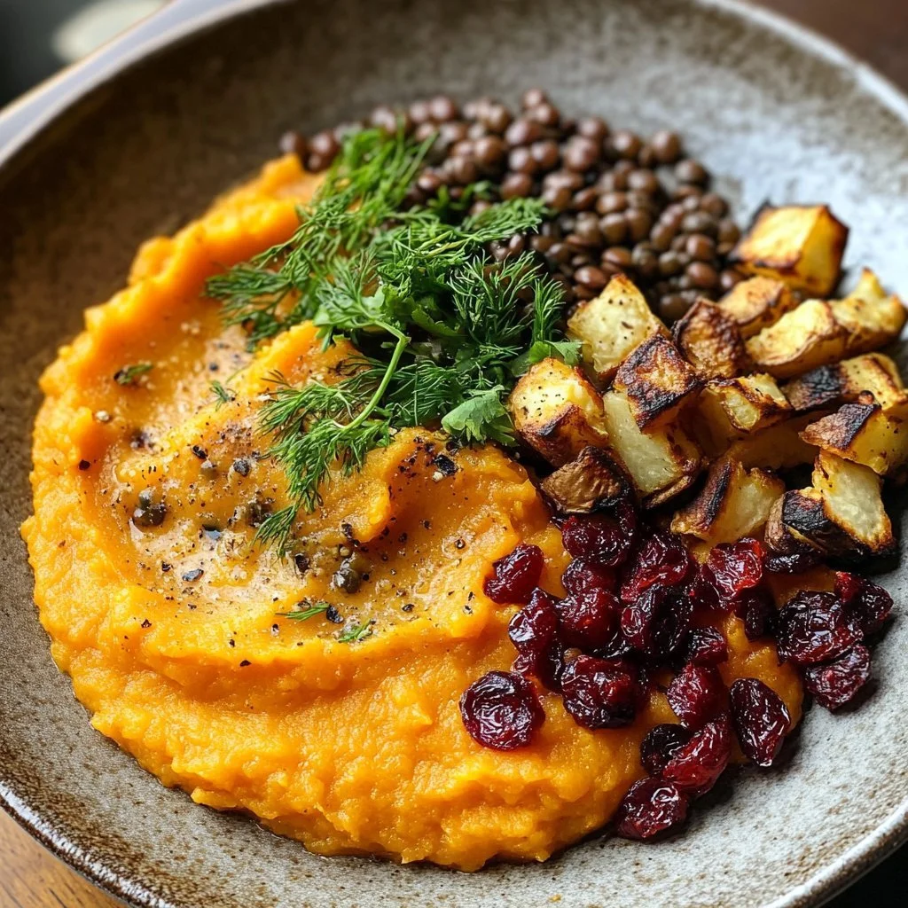 Steak di cavolfiore vegano al forno con purè di patate dolci