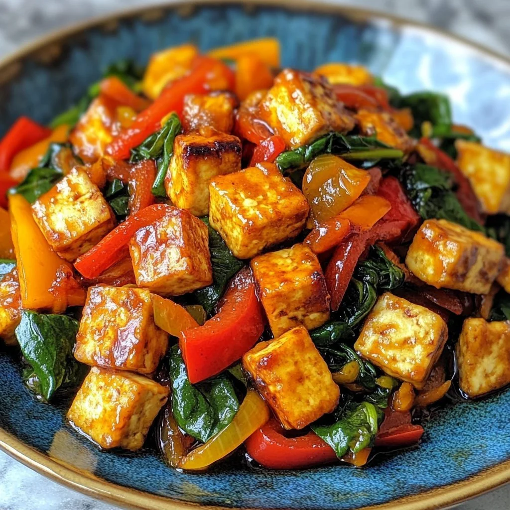 Stir-Fry di Verdure d'Autunno con Tofu in una ciotola colorata