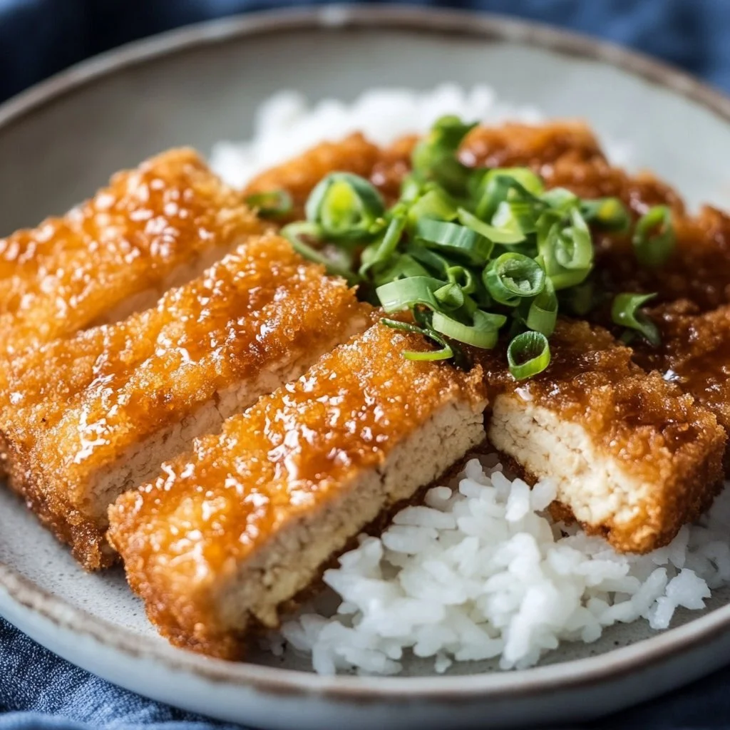 Tofu Katsu croccante servito con salsa e contorni freschi