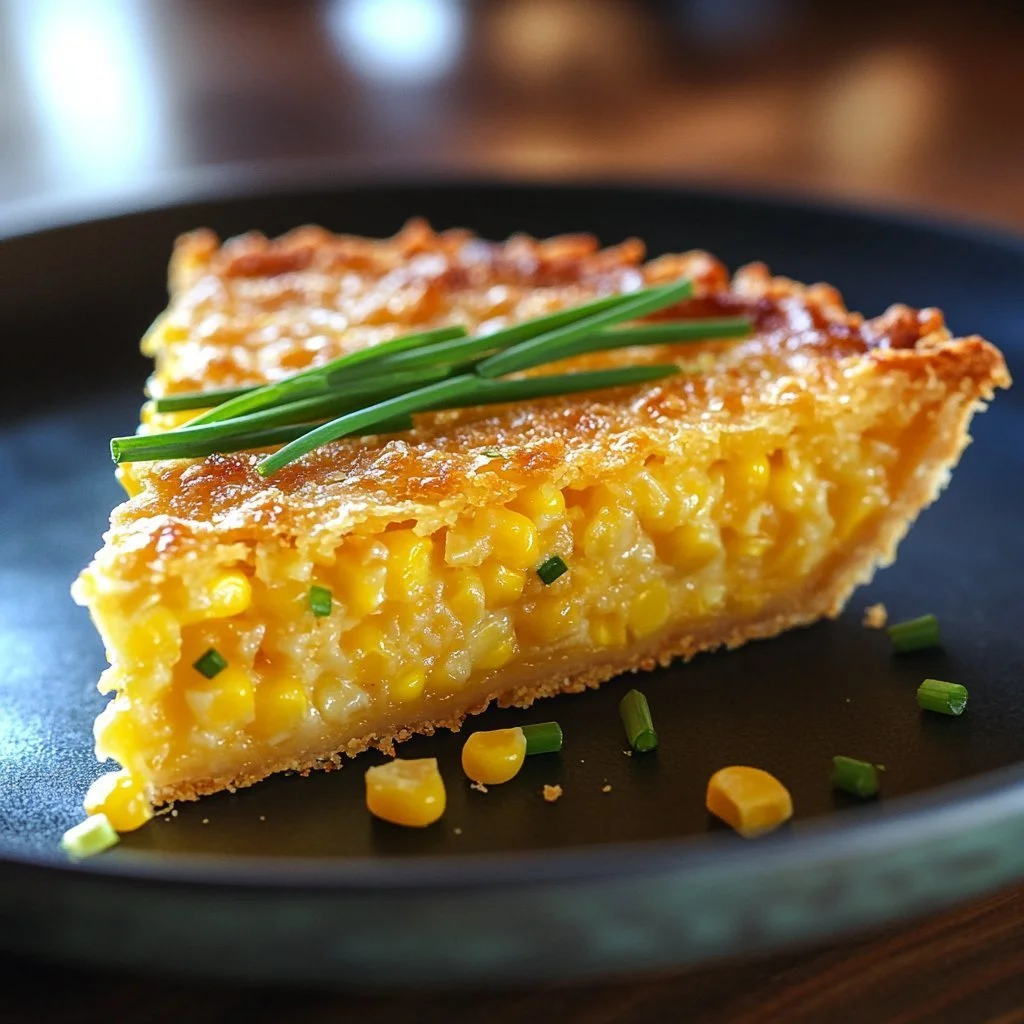 Torta di Mais Dolce e Cheddar servita su un piatto elegante