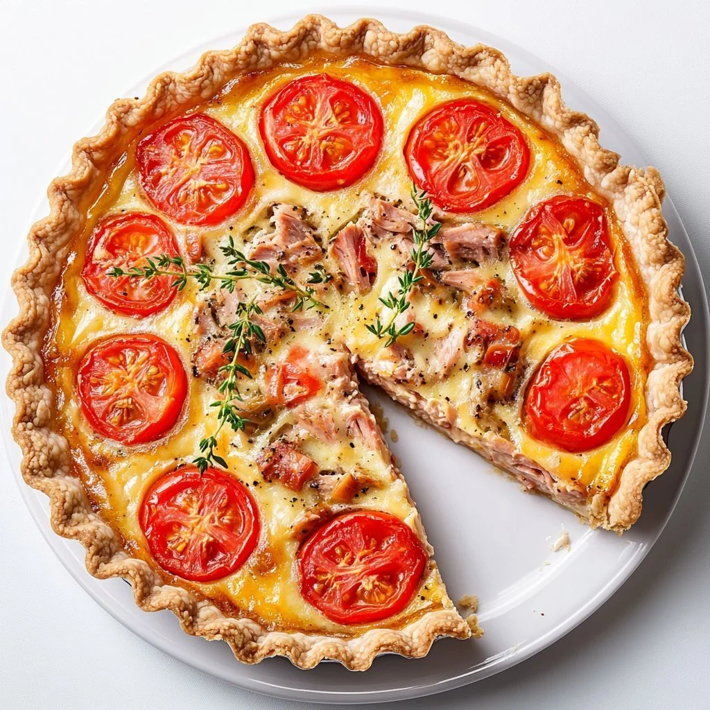 Torta di Tonno alla Senape servita su un piatto bianco