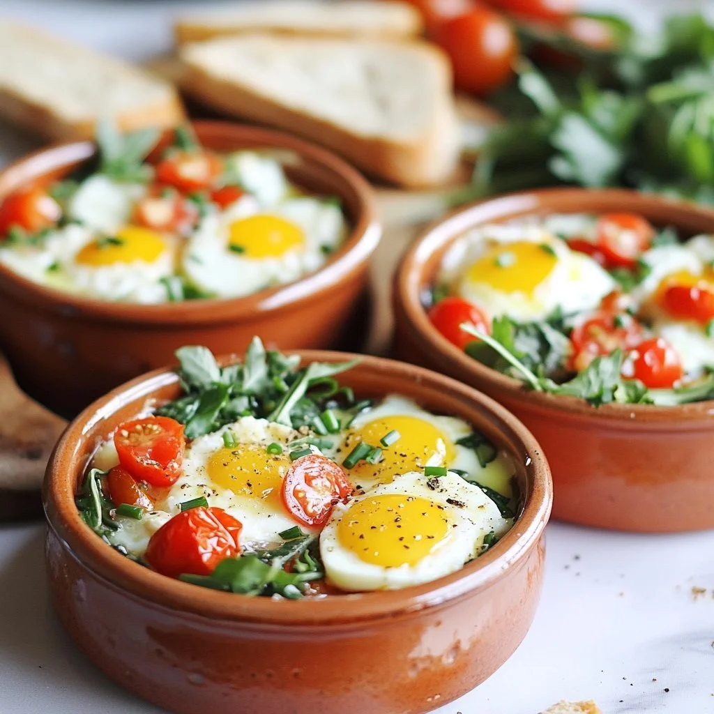 Uova Feta cotte con pomodori freschi e spinaci, piatto sano e nutriente.