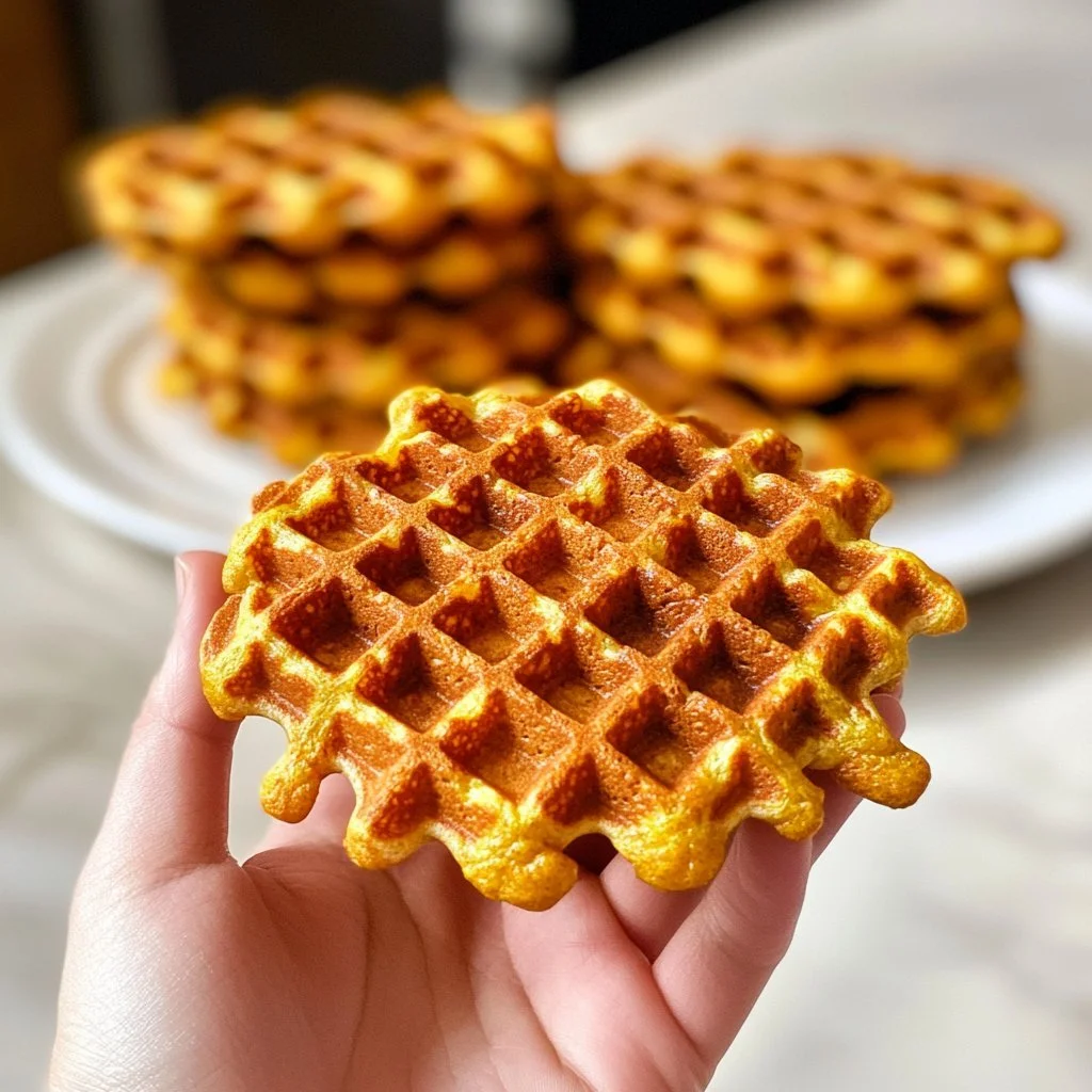 Waffle di patate dolci paleo serviti su un piatto con sciroppo d'acero