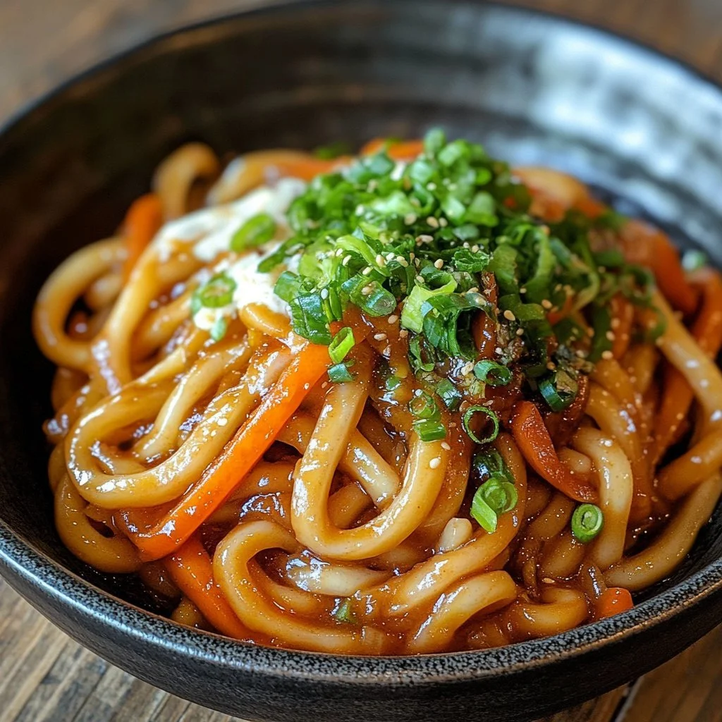 Piatto di Yaki Udon con noodle saltati e verdure fresche