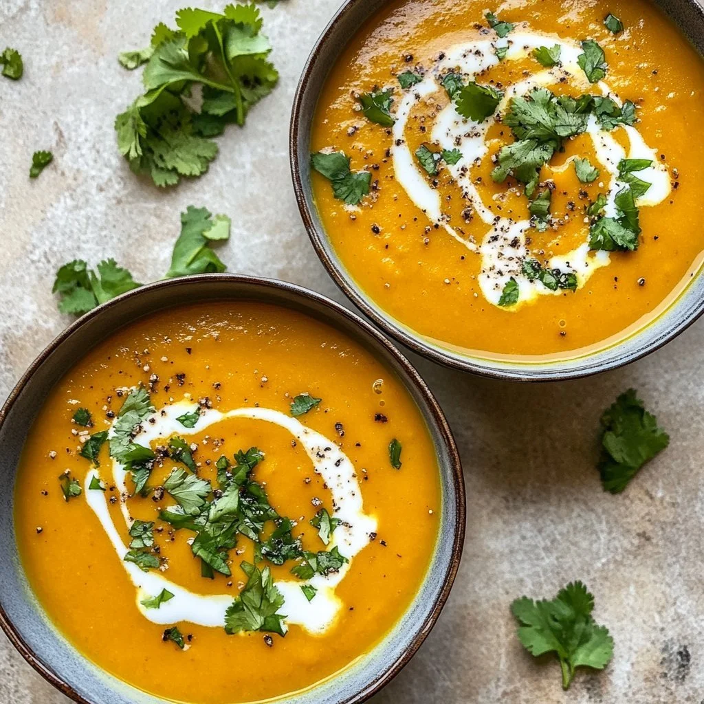 Zuppa di zucca butternut sana servita in una ciotola
