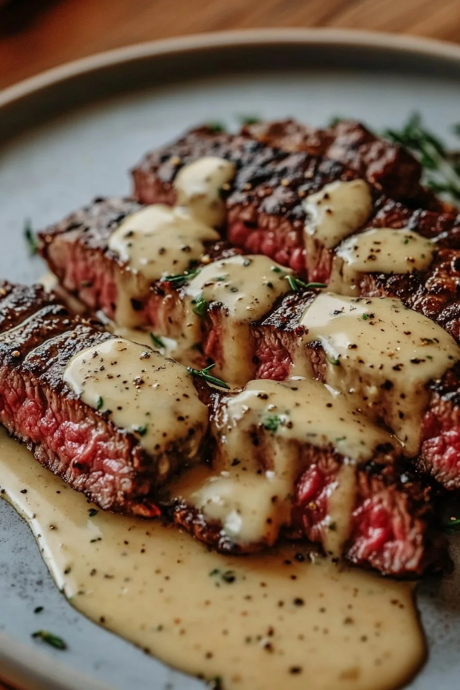 Bistecca con salsa all'aglio cremosa