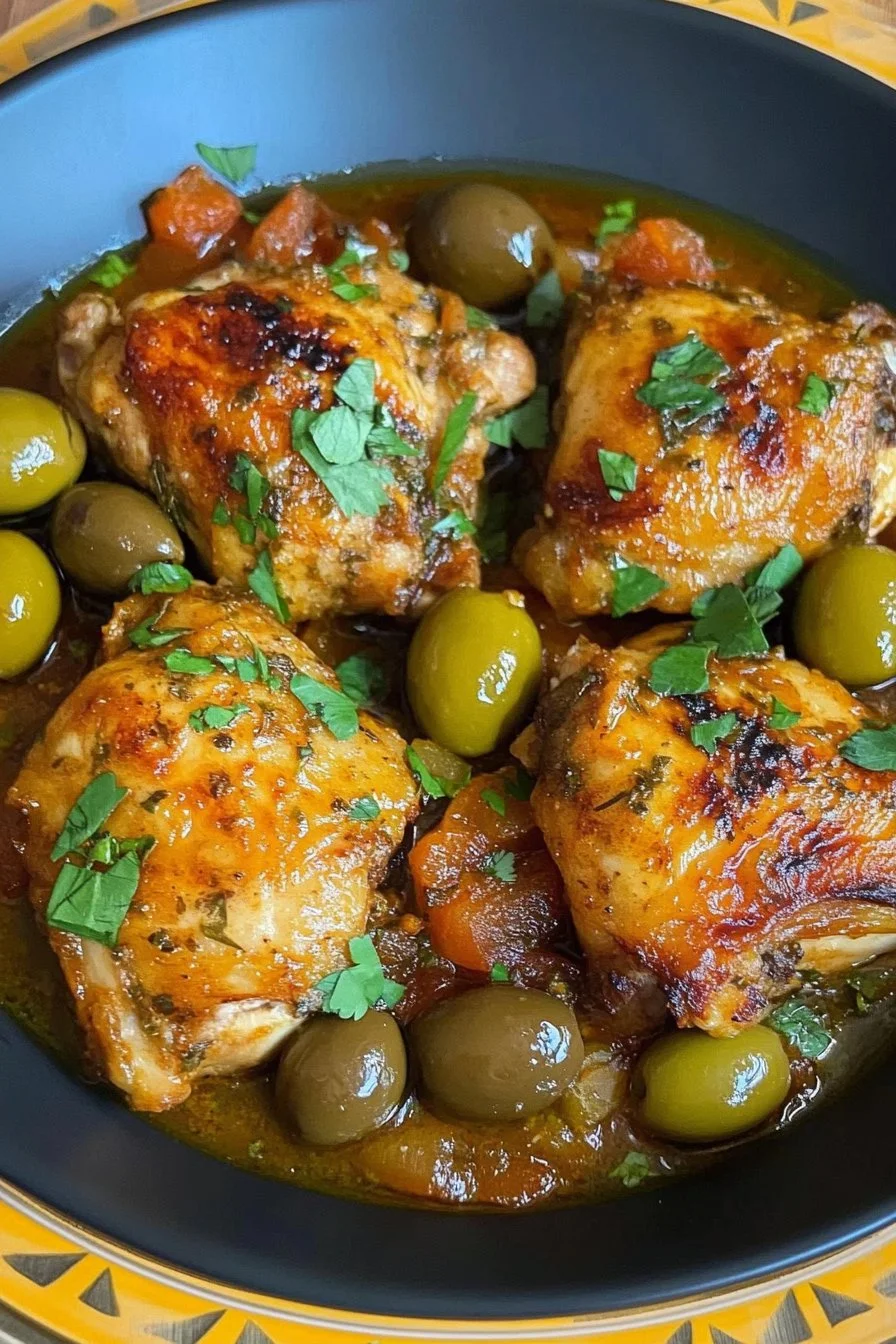 Cosce di pollo piccanti con olive