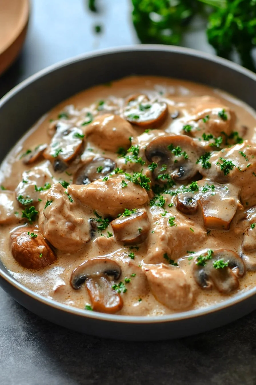 Strascicati di pollo ai funghi