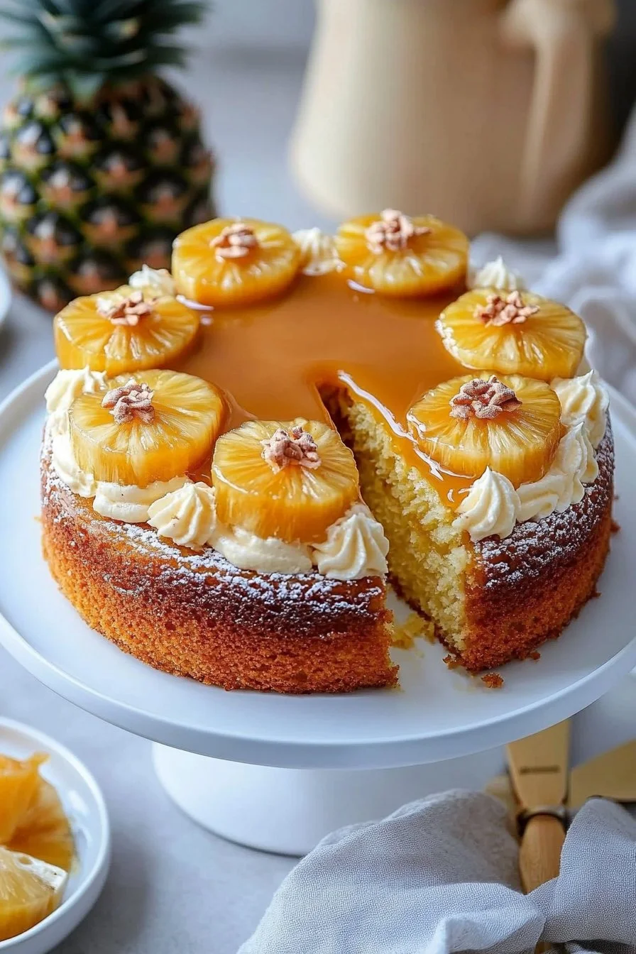 Tortino soffice all'ananas e caramello
