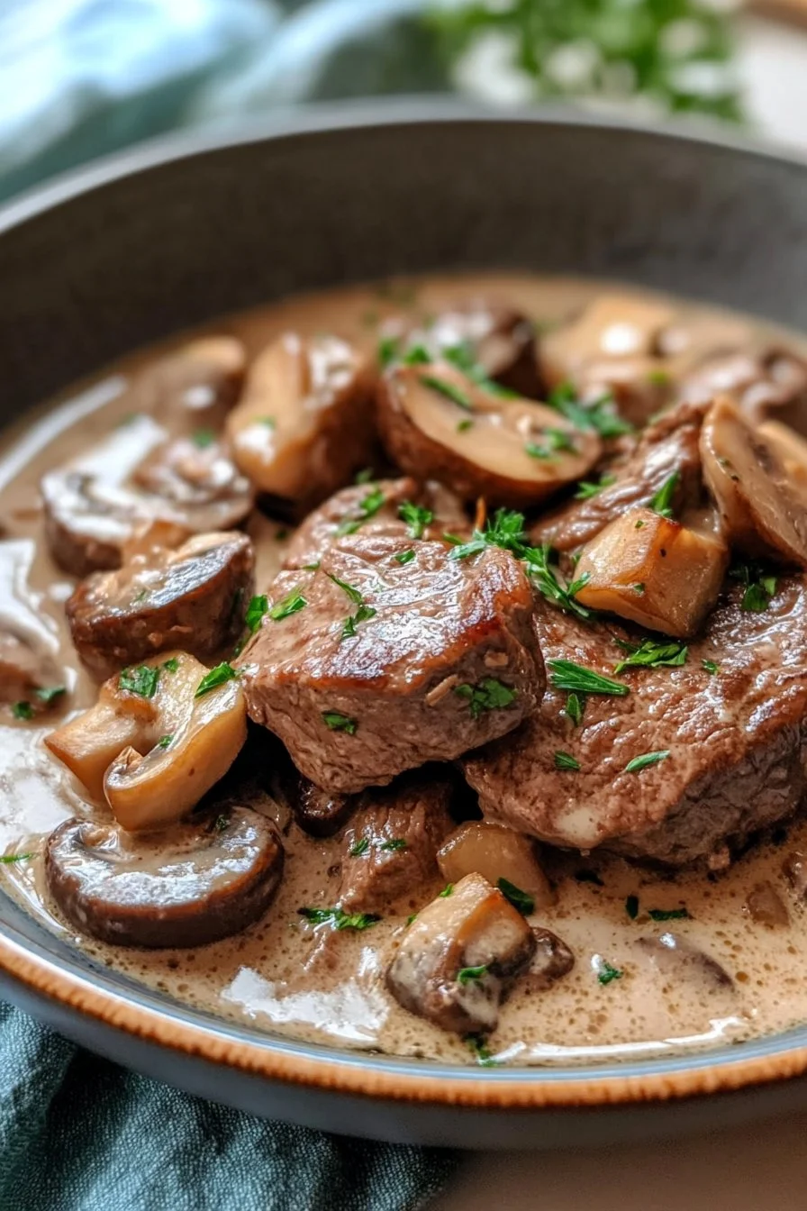 Entrecôte di manzo alla crema e ai funghi