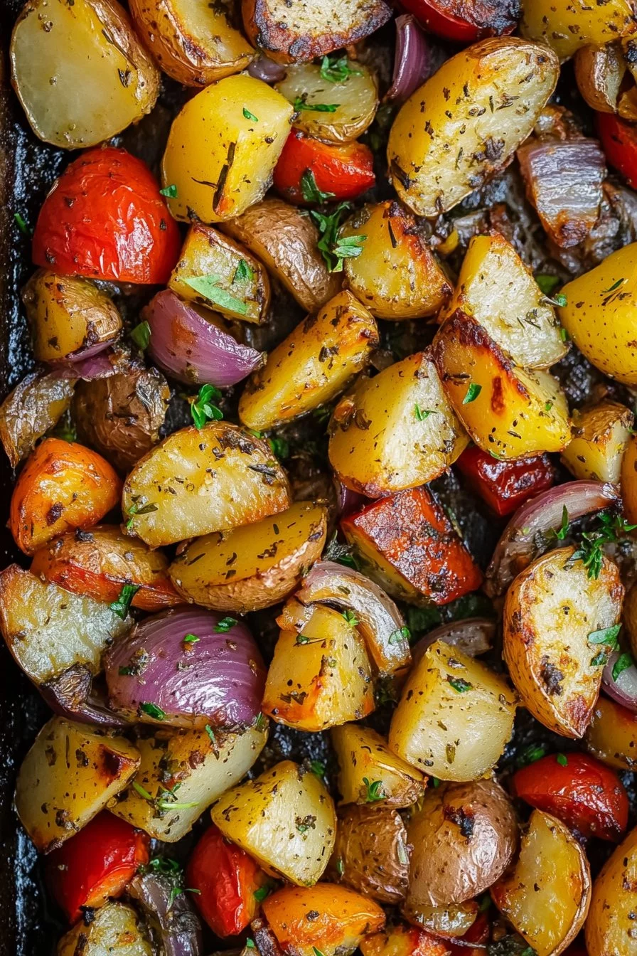 Patate e verdure arrosto all'aglio e alle erbe