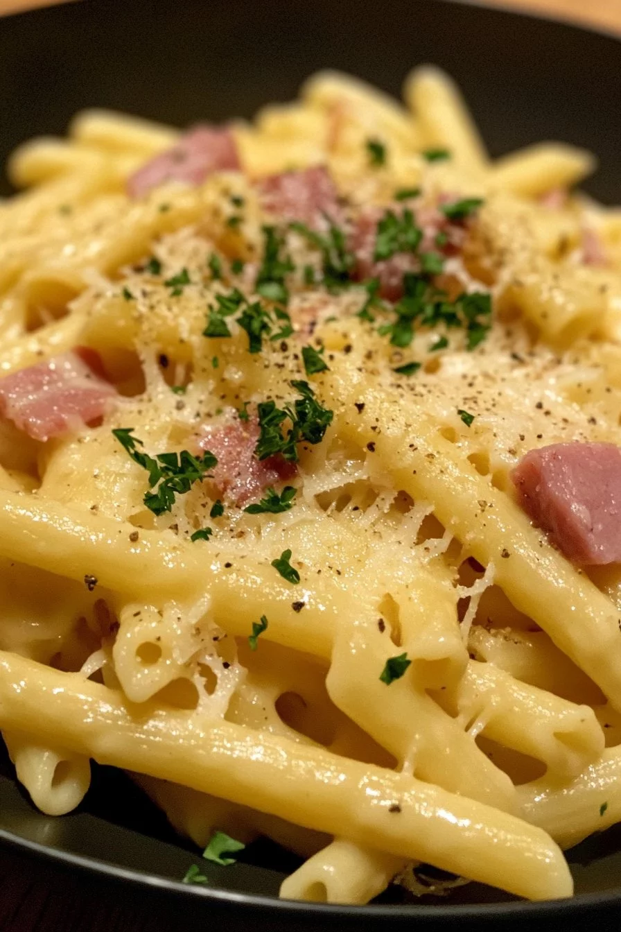 Pasta con prosciutto e formaggio raclette