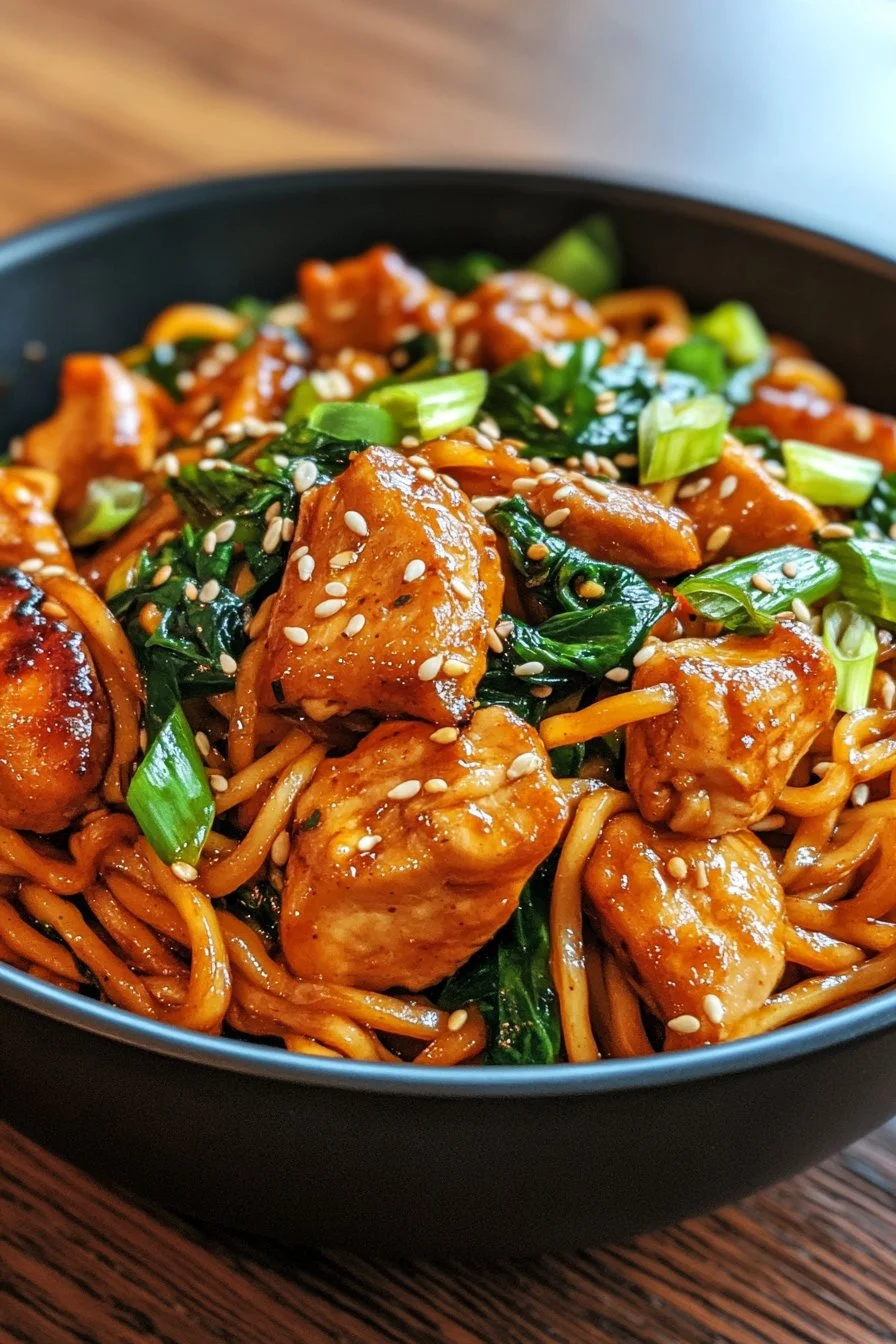 Noodles Saltati con Pollo Caramellato