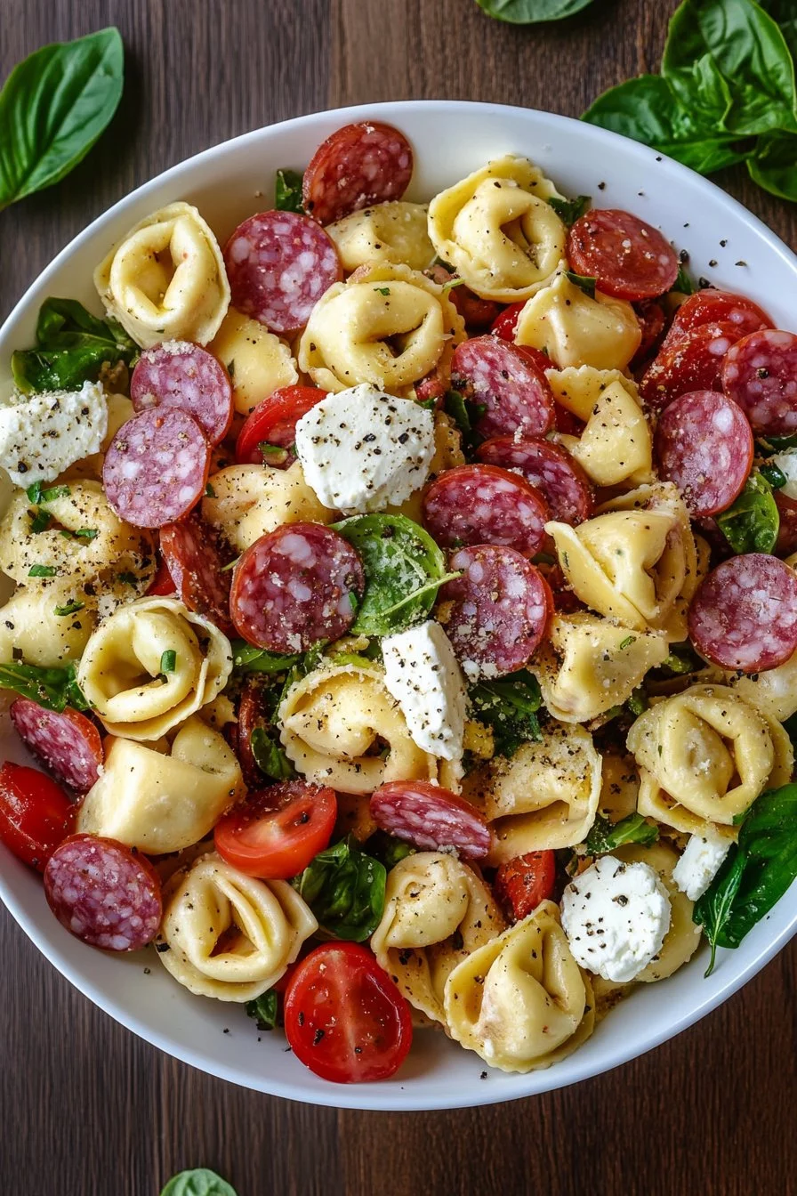 Insalata di pasta con tortellini, salame e mozzarella