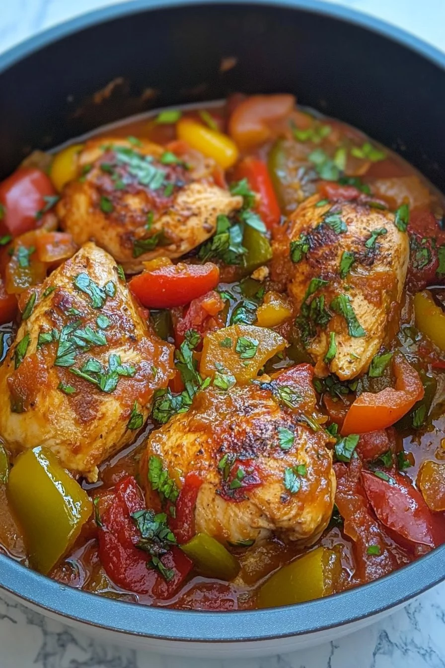 Pollo ai peperoni e pomodori