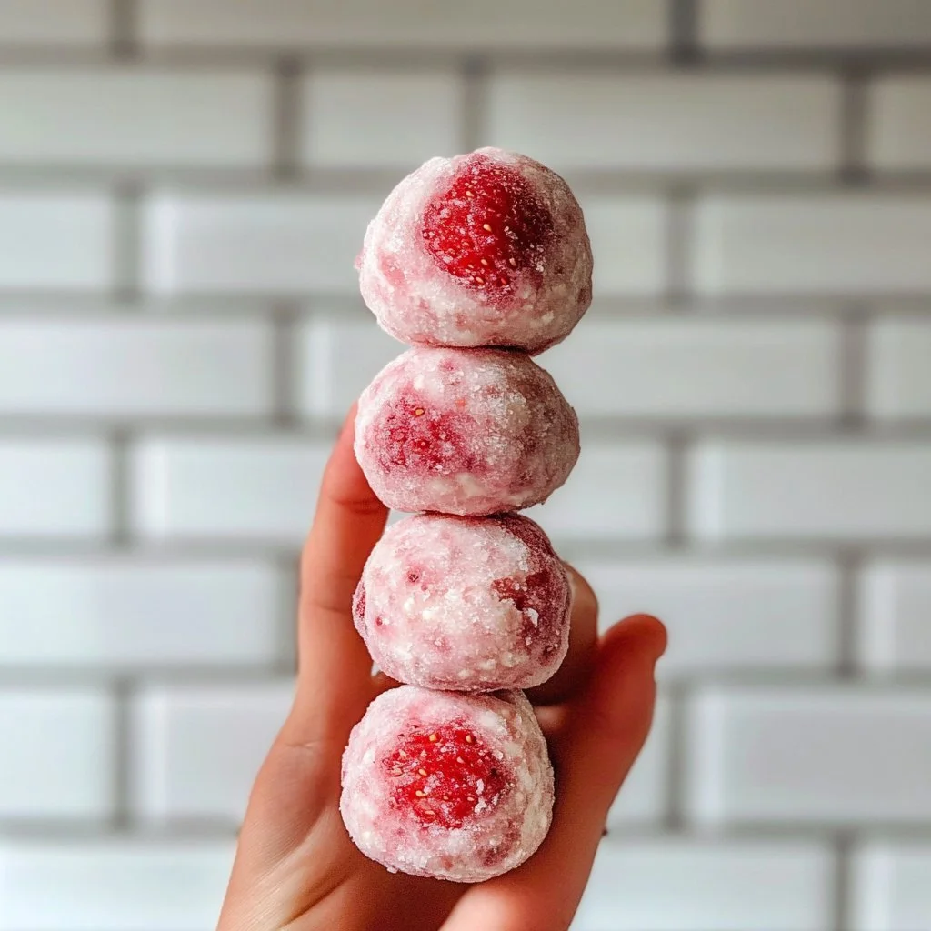 Bocconcini di yogurt alle fragole serviti in un piatto
