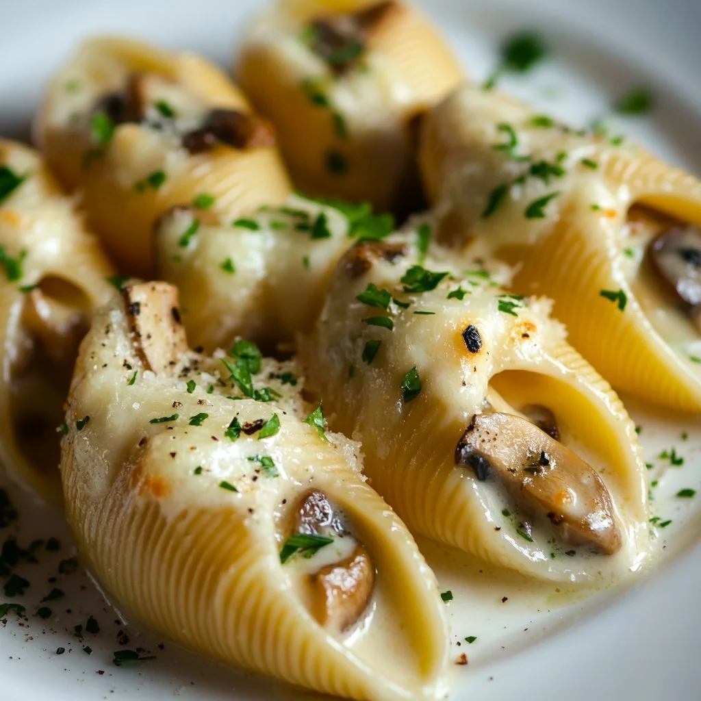 Conchiglioni ripieni di funghi e ricotta pronti da servire