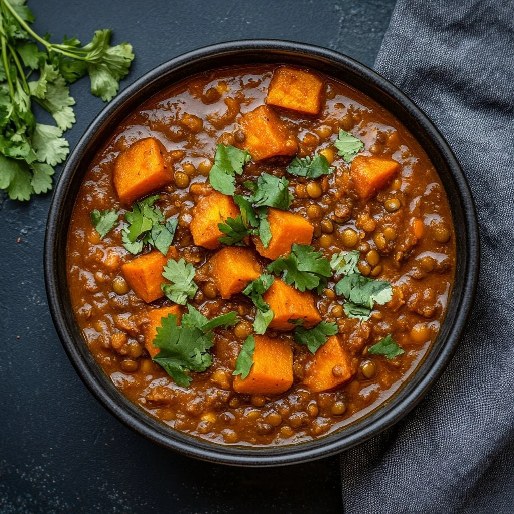 Curry di lenticchie e patate dolci: piatto vegano sano e gustoso.