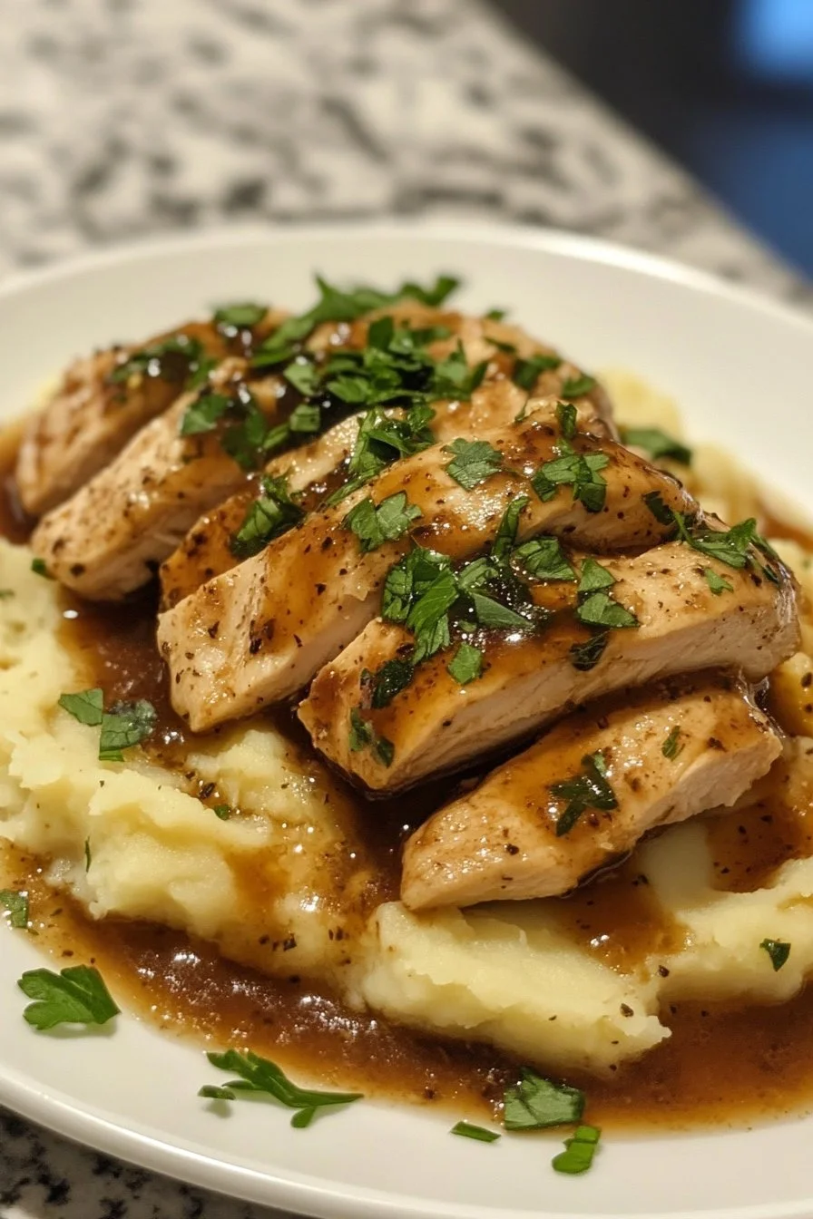 Salsa di pollo sfilacciato con purè di patate
