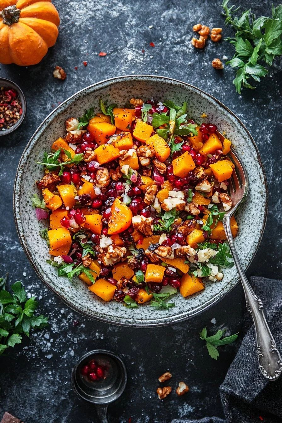 Insalata di verdure invernali con zucca butternut arrostita