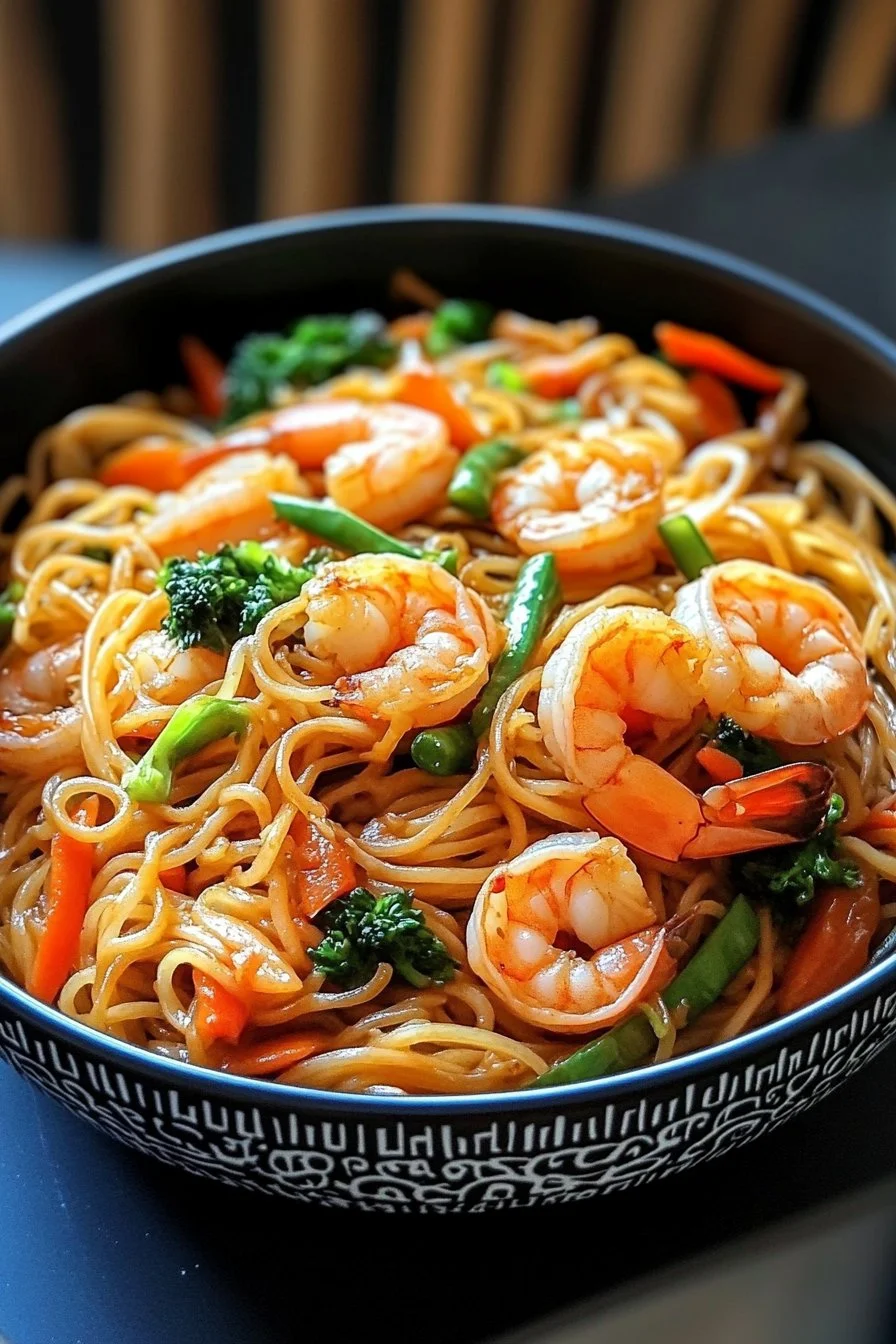 Noodles Saltati con Gamberetti e Verdure