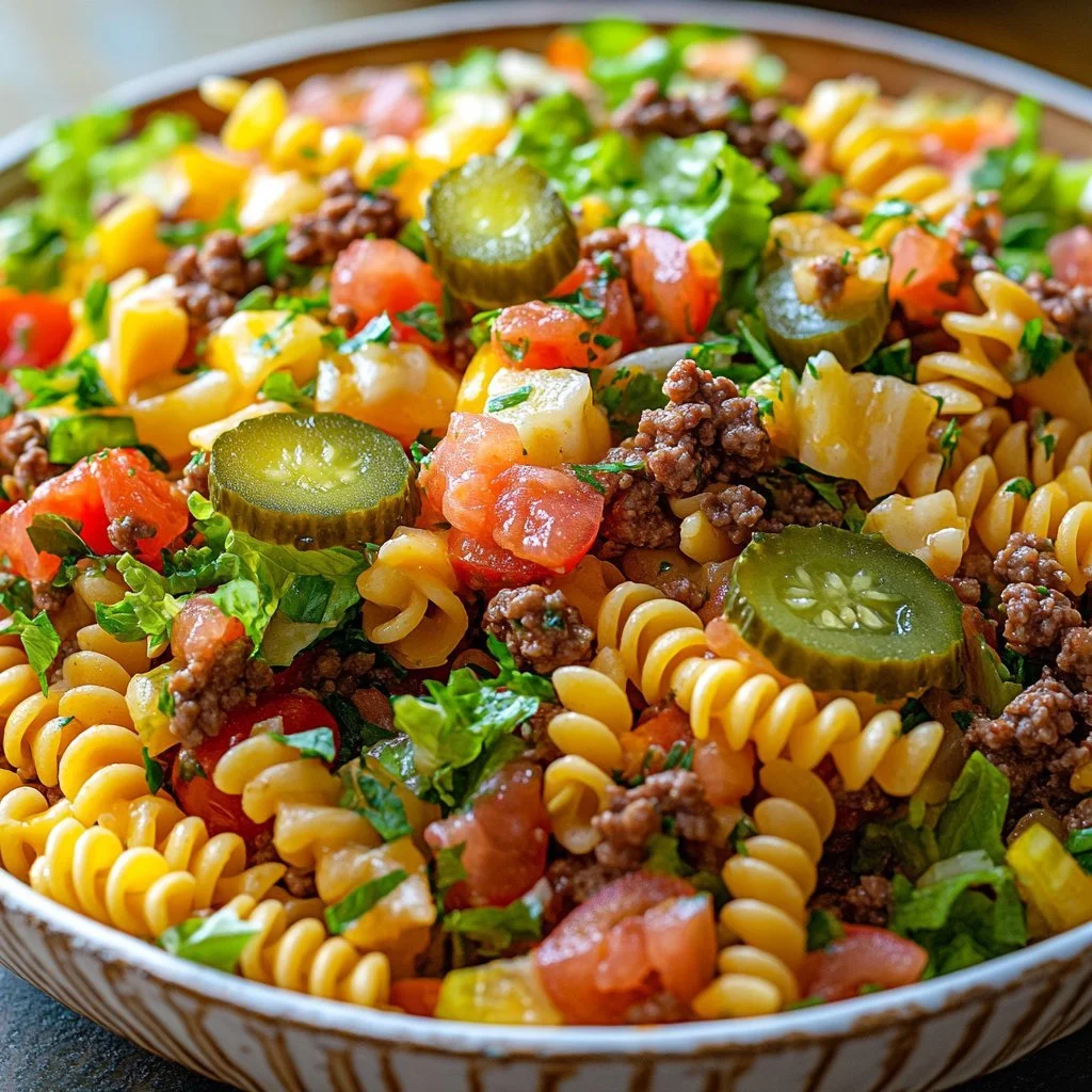 Insalata di pasta Big Mac con ingredienti freschi e saporiti.